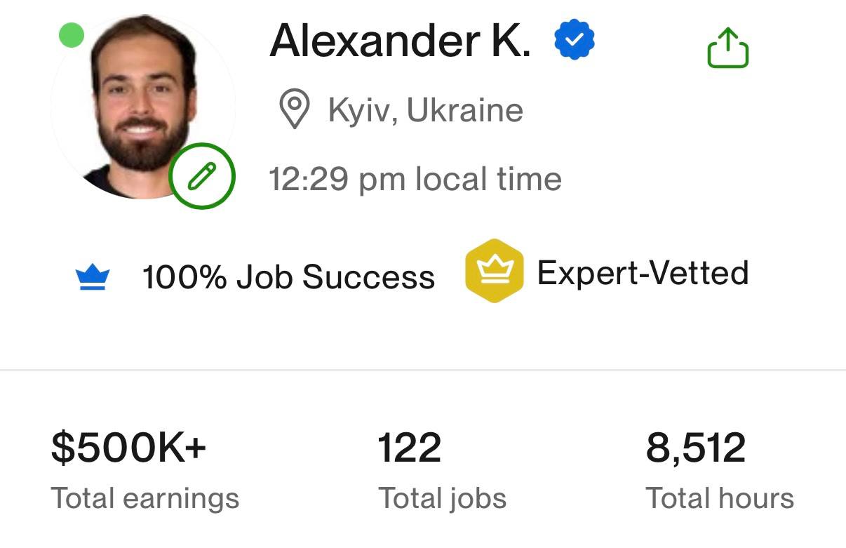 Upwork профіль Олександра Кужеля